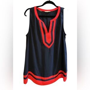 Navy Blue & Red Slightly Sheer Top Sz Large